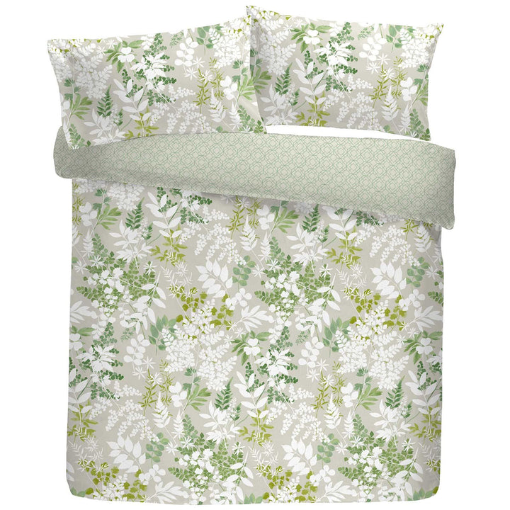 Delamere Botanical Leaf Reversible Green Duvet Cover Set -  - Ideal Textiles