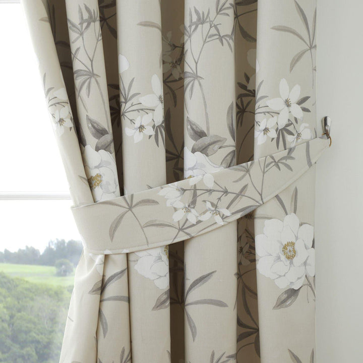 Eve Floral Lined Tape Top Curtains Natural -  - Ideal Textiles