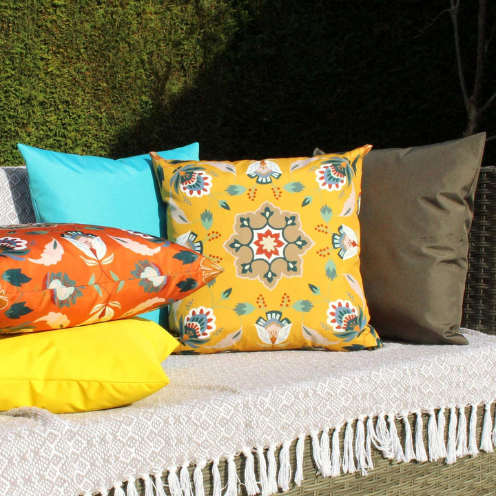Folk Flora Ochre Outdoor Cushion Cover 17" x 17" - Ideal