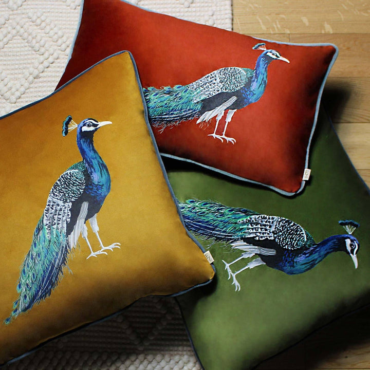 Peacock Sunset Velvet Filled Cushion - Ideal