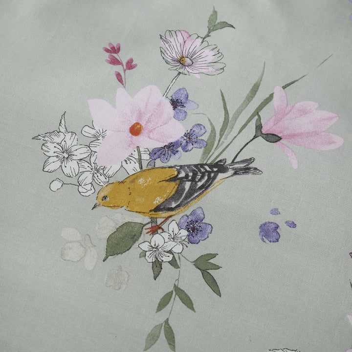 Songbird Floral Reversible Sage Green Duvet Cover Set - Ideal