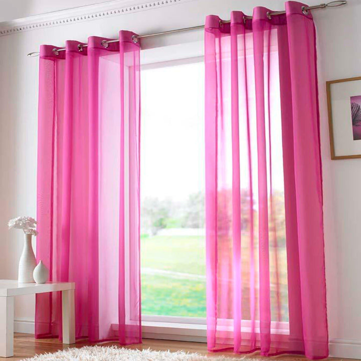 Plain Eyelet Voile Curtain Panels Cerise -  - Ideal Textiles