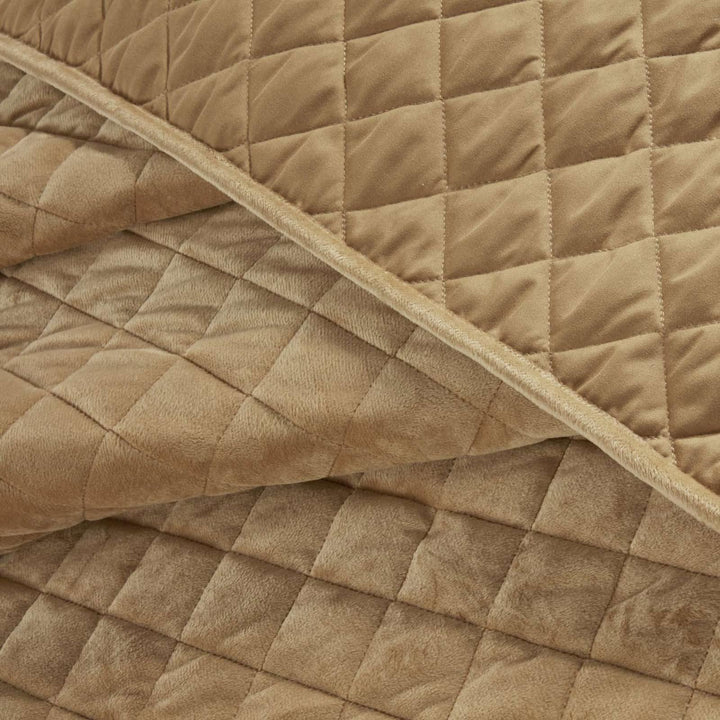 Regent Diamond Stitch Velvet Quilted Ochre Bedspread -  - Ideal Textiles