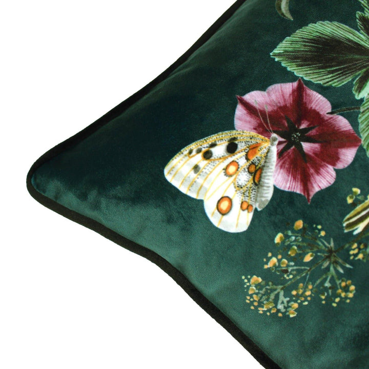 Midnight Garden Birds Green Velvet Cushion Cover 17'' x 17'' - Ideal