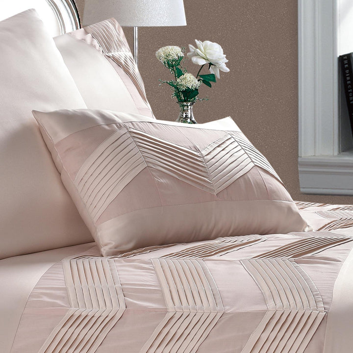 Valencia Pleated Chevron Blush Pink Duvet Cover Set - Boudoir Cushion - Ideal Textiles