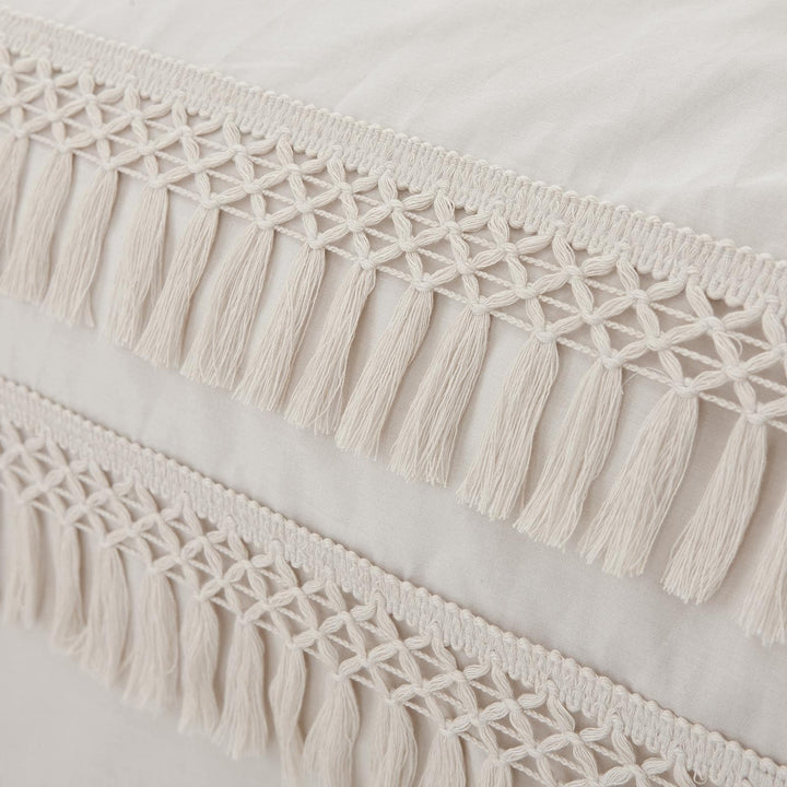 Izmir Tassel Fringe 100% Cotton Stone Duvet Cover Set -  - Ideal Textiles
