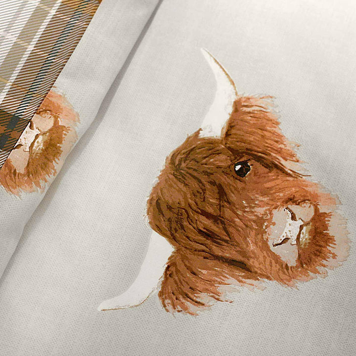 Highland Cow Tartan Reversible Ochre Duvet Cover Set -  - Ideal Textiles