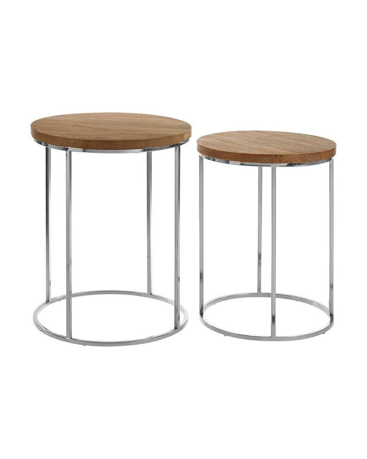Set of 2 Karur Stainless Steel Nesting Tables with Mango Top - Ideal