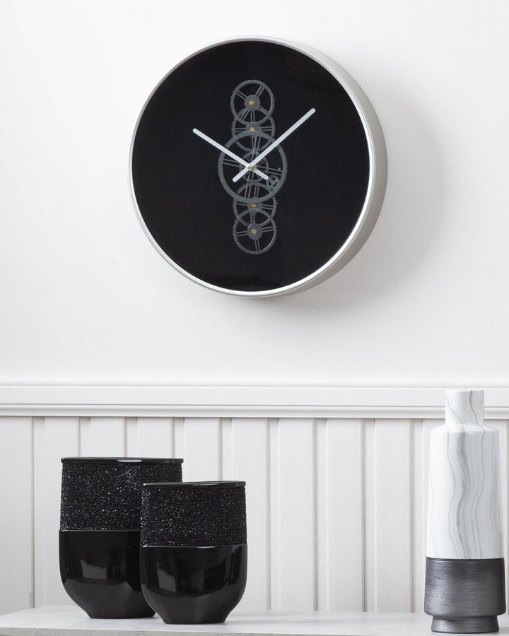 Alki Black & Silver Moving Gears Clock - Ideal