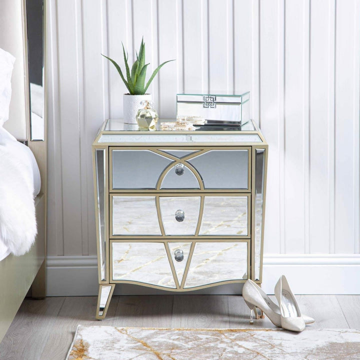 Ana Champagne 3 Drawer Bedside Cabinet - Ideal