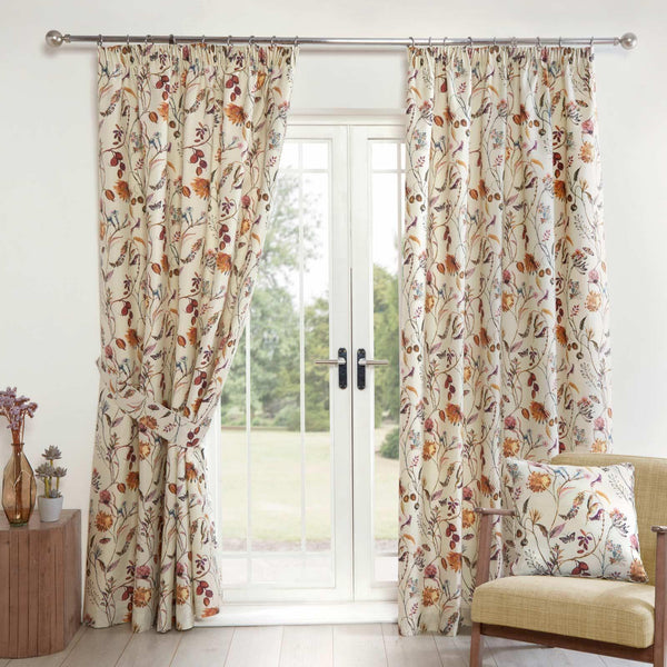 Grove Floral Lined Tape Top Curtains Multicolour - Ideal