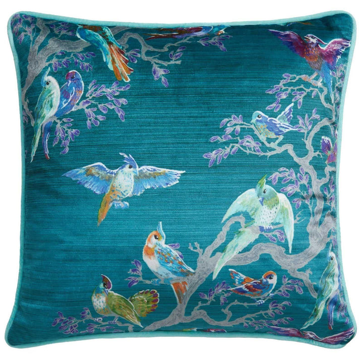 Birdity Absurdity Velvet Blue Cushion Cover 17" x 17" - Ideal