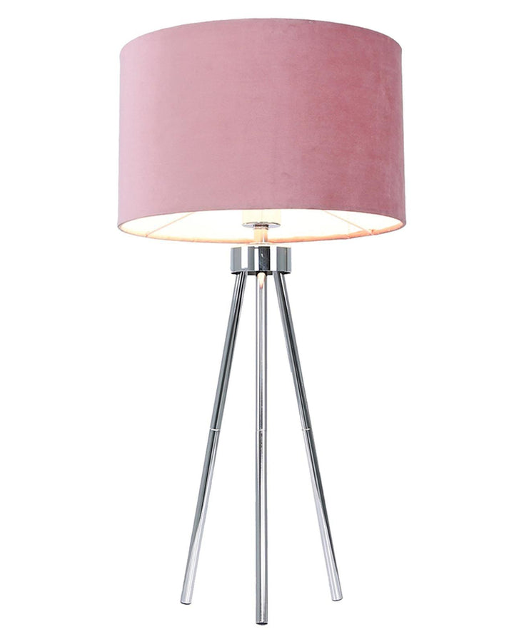 Pink Velvet Silver Tripod Table Lamp - Ideal