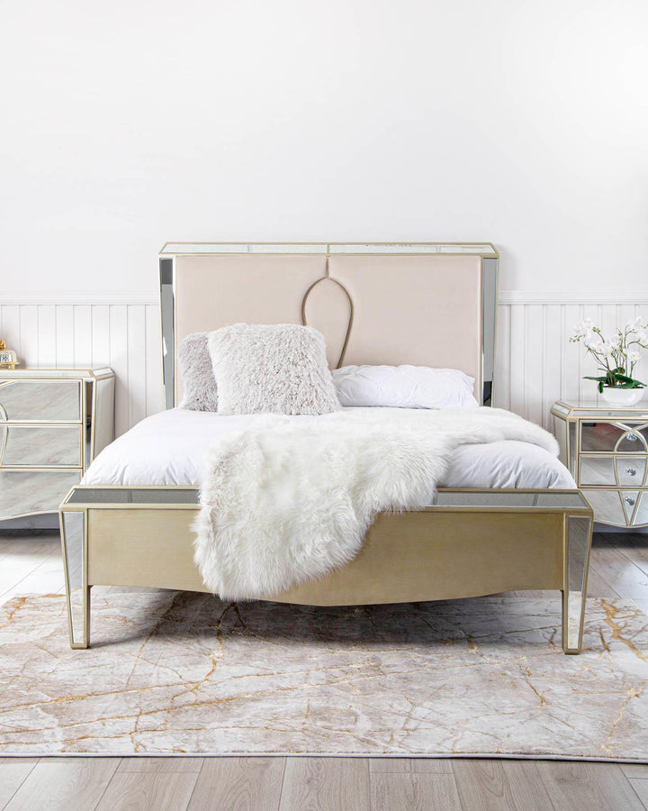 Ana Champagne Mirror King Size Bed Frame - Ideal