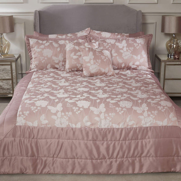 Butterfly Meadow Jacquard Sateen Quilted Blush Pink Bedspread -  - Ideal Textiles