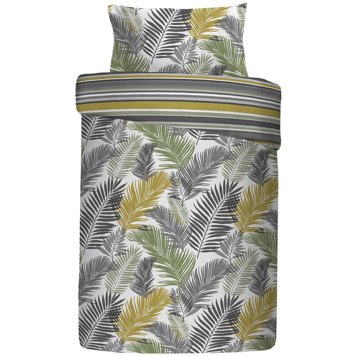 Tropical Palm Leaf Reversible Stripe Ochre Duvet Cover Set -  - Ideal Textiles