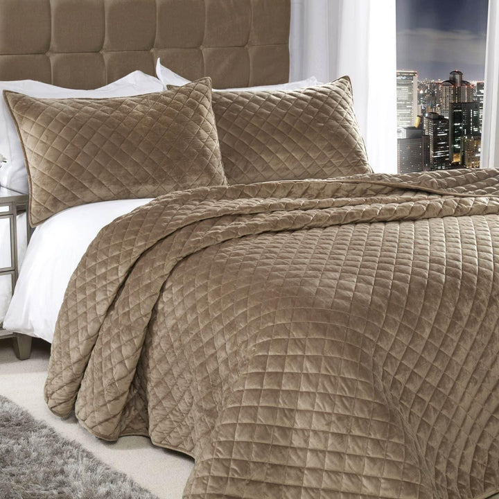 Regent Diamond Stitch Velvet Quilted Taupe Bedspread -  - Ideal Textiles