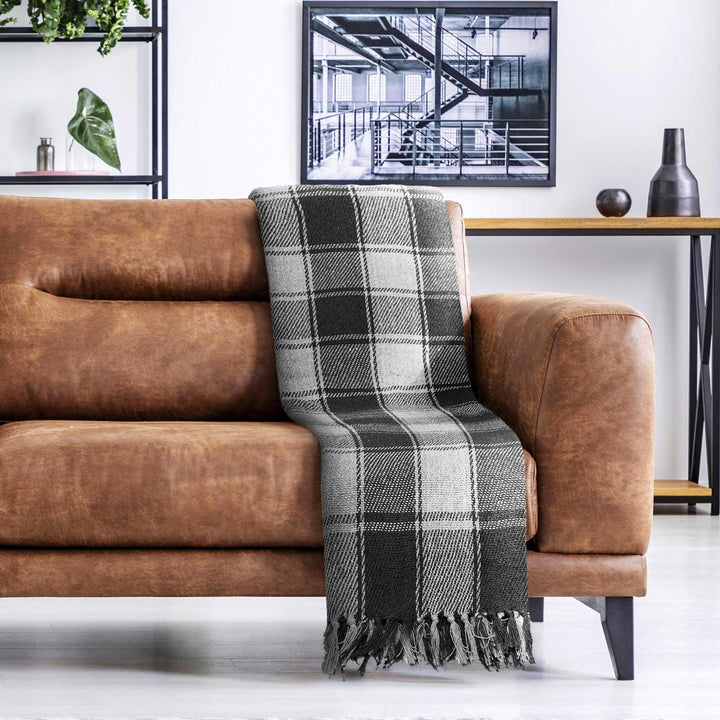 Frisco Tartan Check Recycled Cotton Throw Charcoal - Ideal