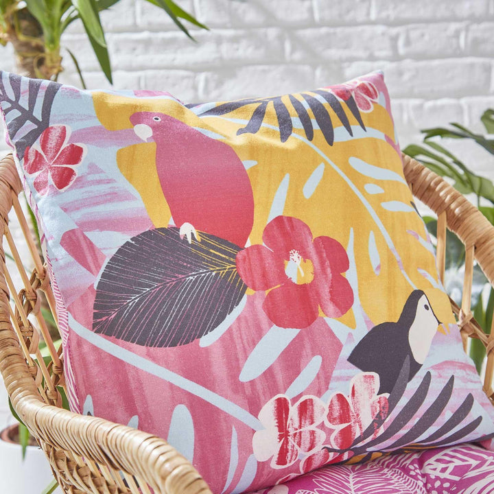 Tropical Birds Pink Outdoor Filled Cushion -  - Ideal Textiles
