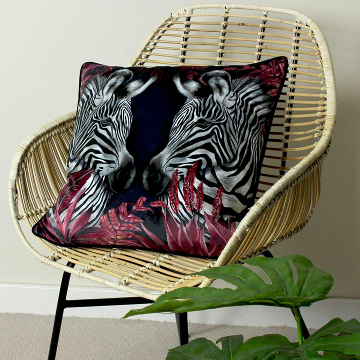 Zinara Twin Zebras Black Velvet Filled Cushions -  - Ideal Textiles