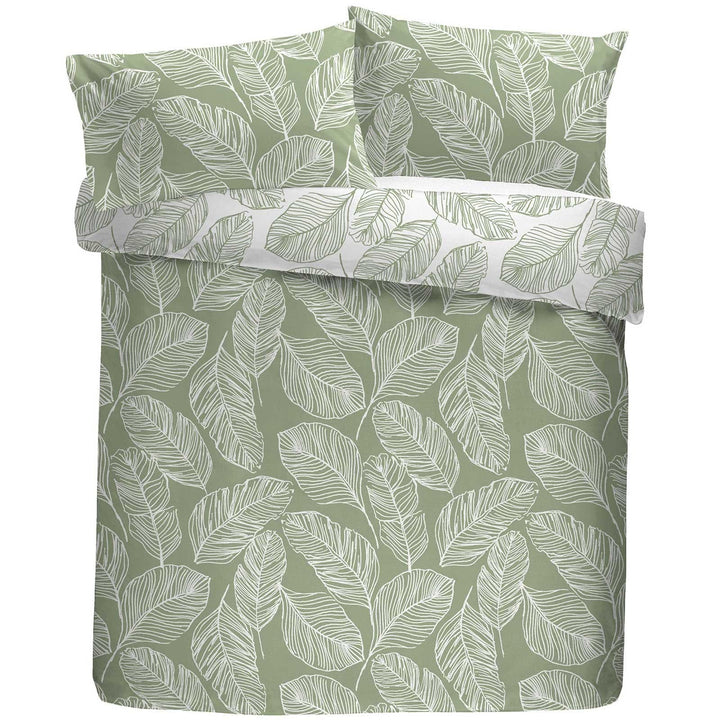 Matteo Palm Leaf Print Reversible Green Duvet Cover Set -  - Ideal Textiles