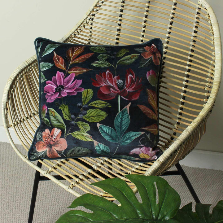 Midnight Garden Winter Floral Velvet Filled Cushions - Ideal