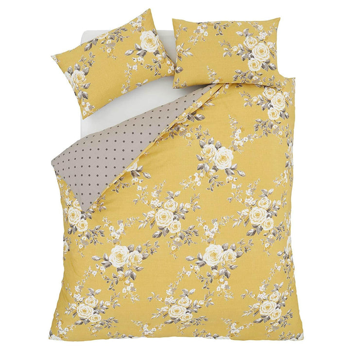 Canterbury Reversible Floral & Polka Dot Ochre Duvet Cover Set -  - Ideal Textiles