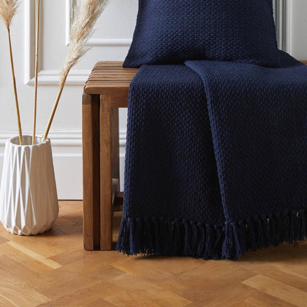 Hayden 100% Recycled Cotton Navy Throws - 130cm x 180cm - Ideal Textiles
