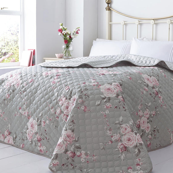Canterbury Floral Polka Dot Grey Bedspread -  - Ideal Textiles