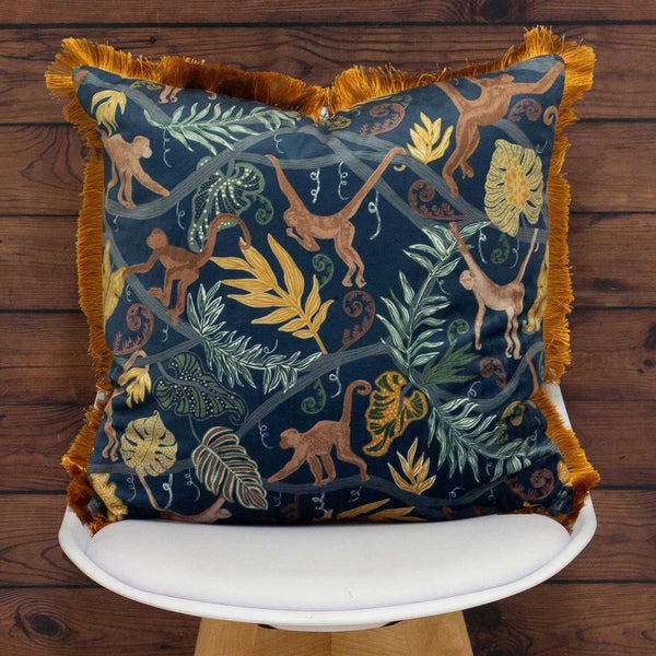Monkey Forest Tropical Fringe Trim Midnight Cushion Covers 20'' x 20'' - Ideal