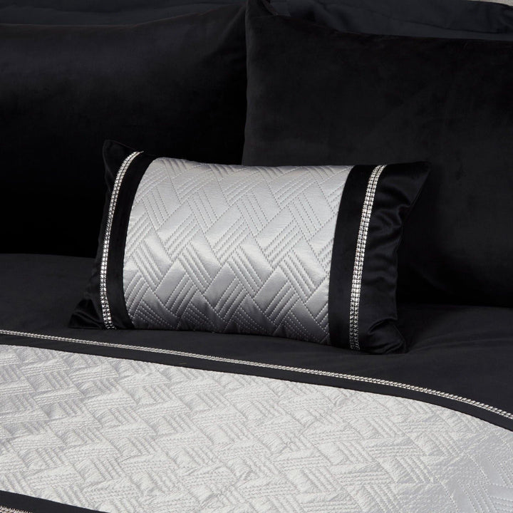 Capri Diamante Embellished Black & Silver Boudoir Cushion -  - Ideal Textiles