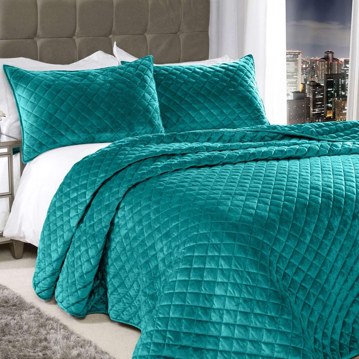 Regent Diamond Stitch Velvet Quilted Emerald Green Bedspread -  - Ideal Textiles