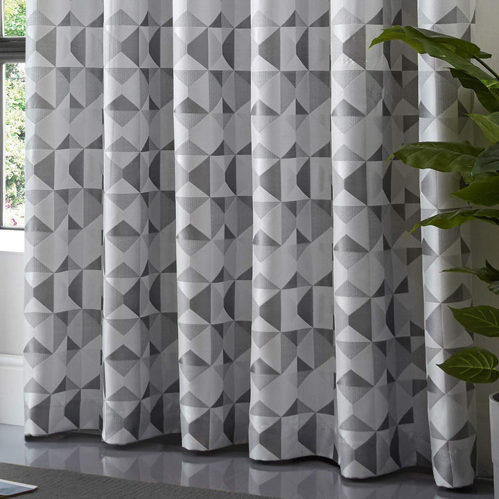 Skandi Geometric Jacquard Lined Tape Top Curtains Silver -  - Ideal Textiles