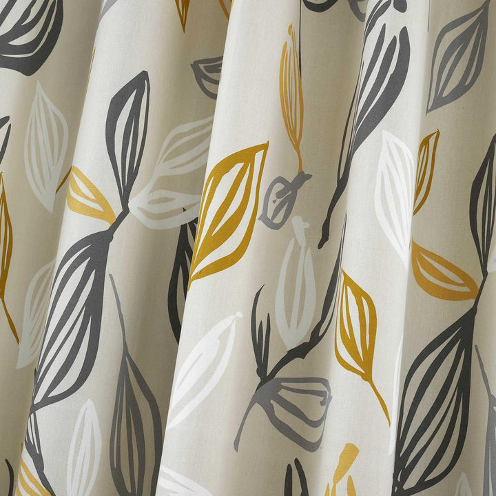 Ensley Leaf Print Lined Eyelet Curtains Ochre -  - Ideal Textiles