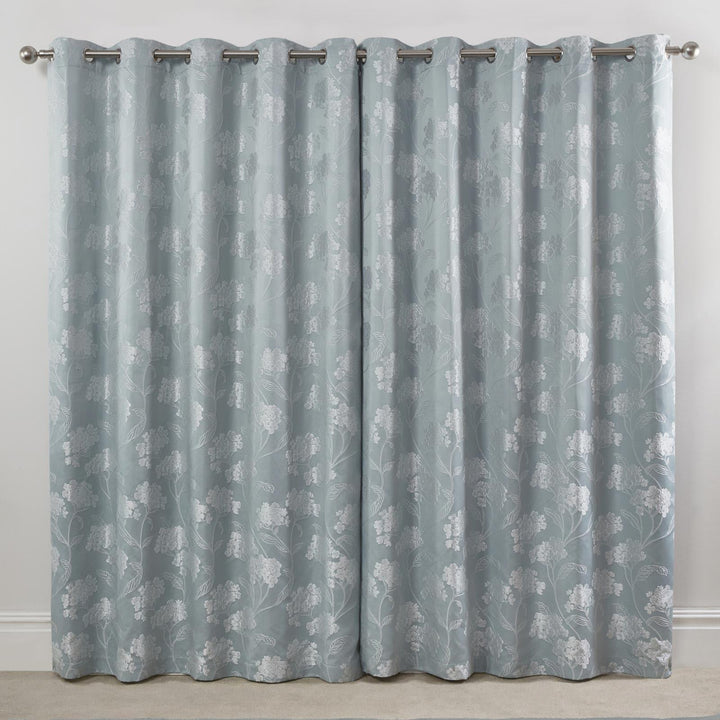 Blossom Floral Jacquard Lined Eyelet Curtains Duck Egg - Ideal