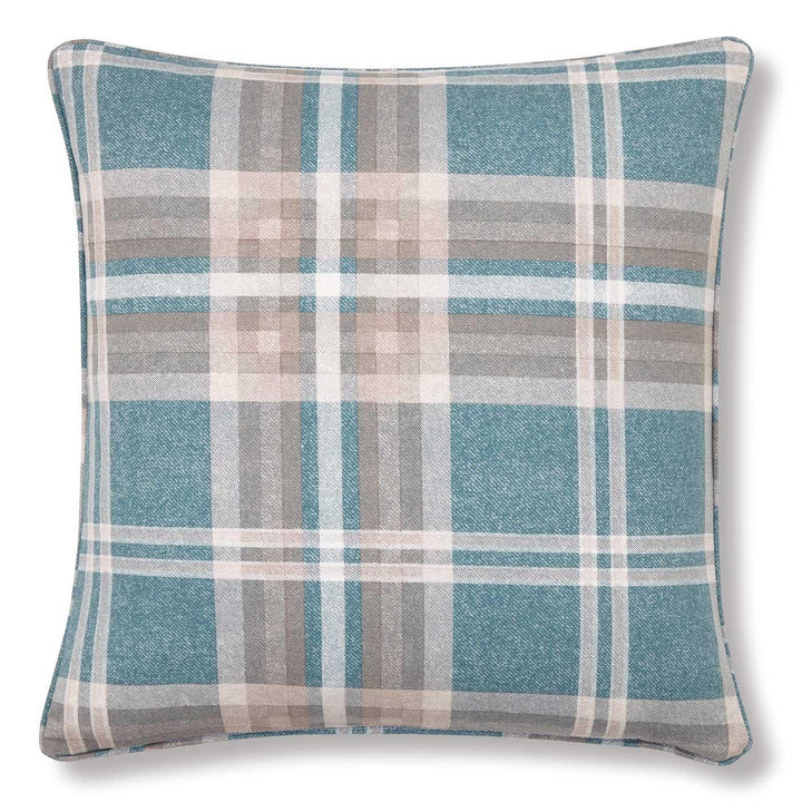 Tweed Woven Check Teal Filled Cushion -  - Ideal Textiles