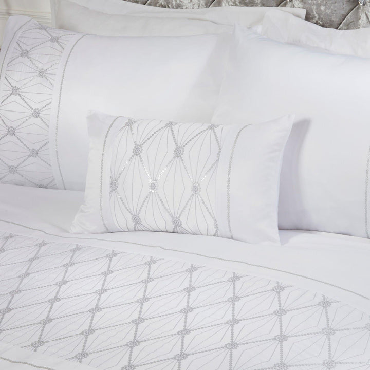 Monaco Sequin Sparkle Embellished White Duvet Cover Set - Ideal