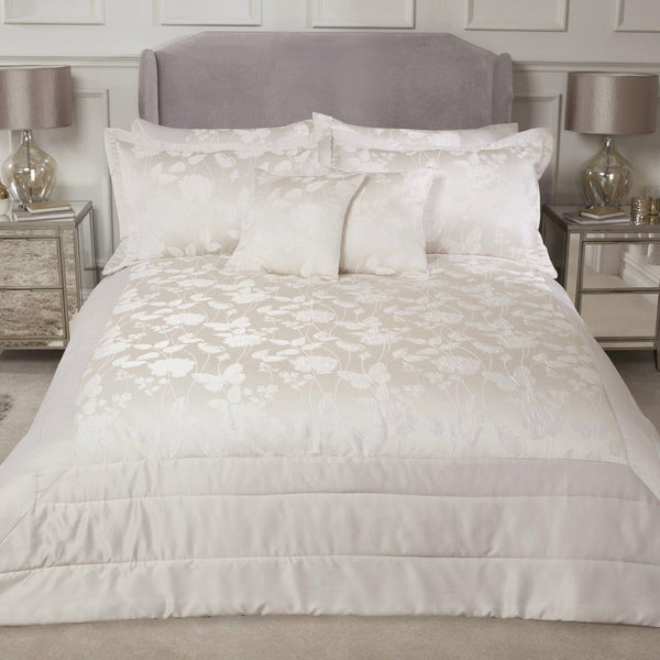 Butterfly Meadow Jacquard Sateen Quilted Cream Bedspread -  - Ideal Textiles