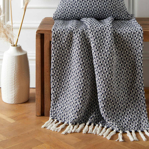 Bexley 100% Recycled Cotton Throw Navy - Ideal