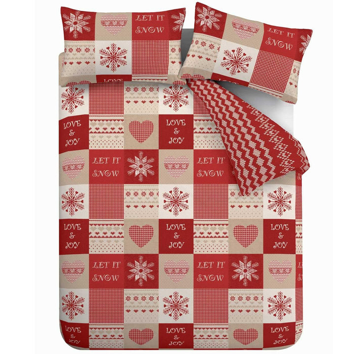 Let it Snow Nordic Patchwork Red Duvet Cover Set -  - Ideal Textiles
