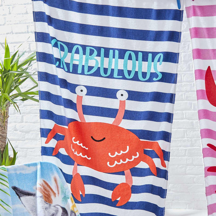 Crabulous Blue Stripe Velour Beach Towel -  - Ideal Textiles