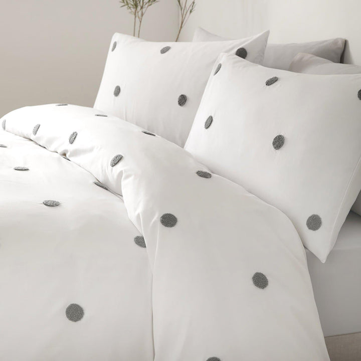 Dot Garden Tufted Spot 100% Cotton Slate Duvet Cover Set -  - Ideal Textiles