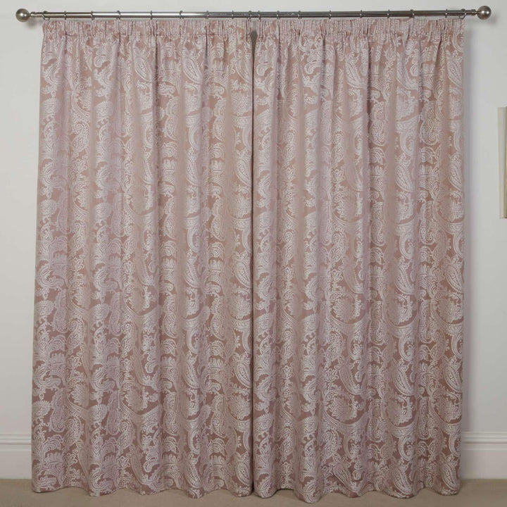 Duchess Paisley Jacquard Lined Tape Top Curtains Blush Pink -  - Ideal Textiles