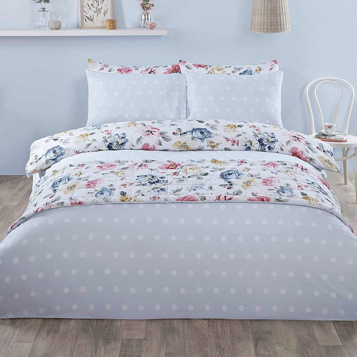 Emilia Floral Polka Dot Reversible Quilted Bed Runner - Ideal