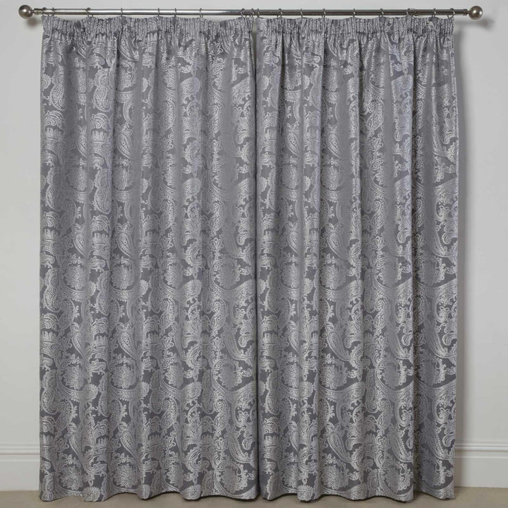 Duchess Paisley Jacquard Lined Tape Top Curtains Silver -  - Ideal Textiles