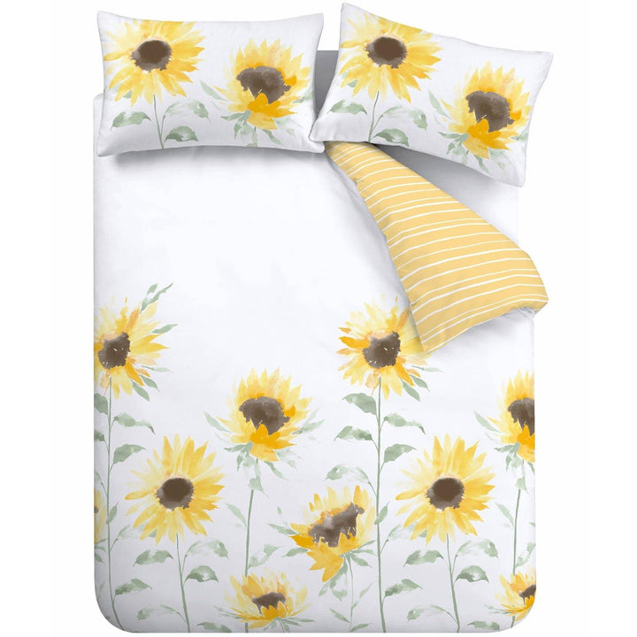 Painted Sunflowers Reversible Yellow Duvet Cover Set -  - Ideal Textiles