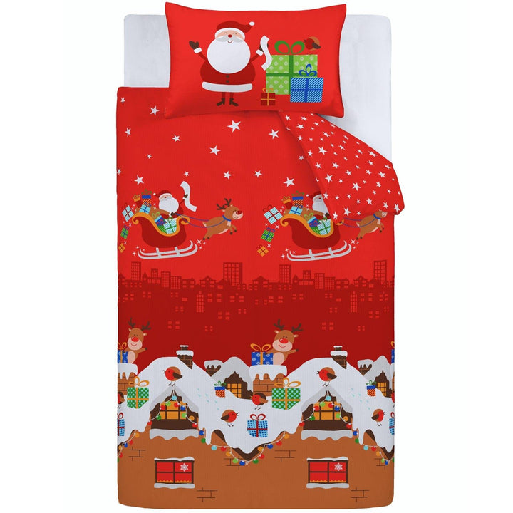 Santa's Christmas Presents Kids Red Duvet Cover Set -  - Ideal Textiles