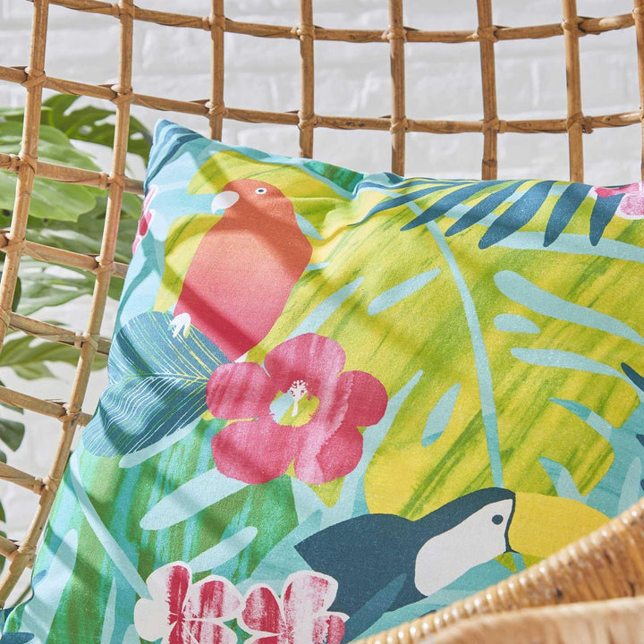 Tropical Birds Teal Outdoor Filled Cushion -  - Ideal Textiles