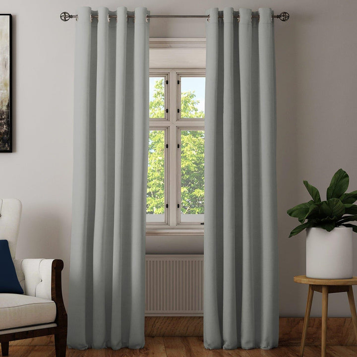 Plain Thermal Blackout Eyelet Curtains Silver - 46'' x 54'' - Ideal Textiles
