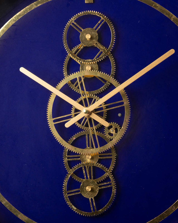 Alki Blue & Gold Moving Gears Clock - Ideal